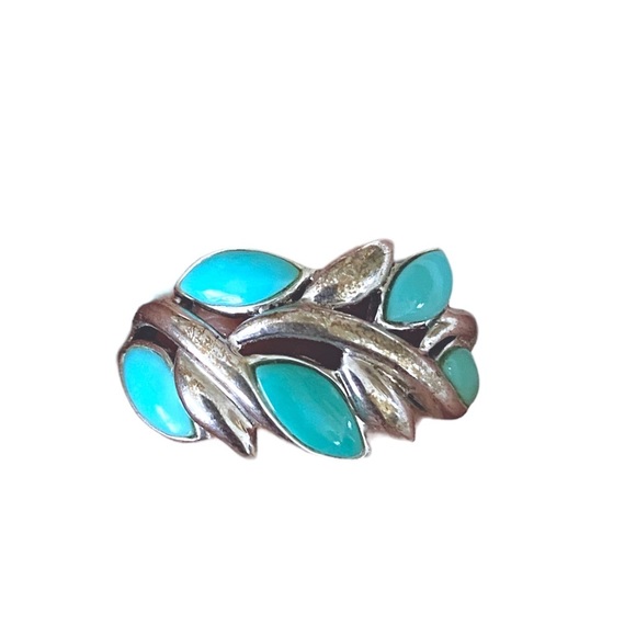 Vintage Designer EA Turquoise Sterling Silver Ring - Size 6 - Picture 8 of 15